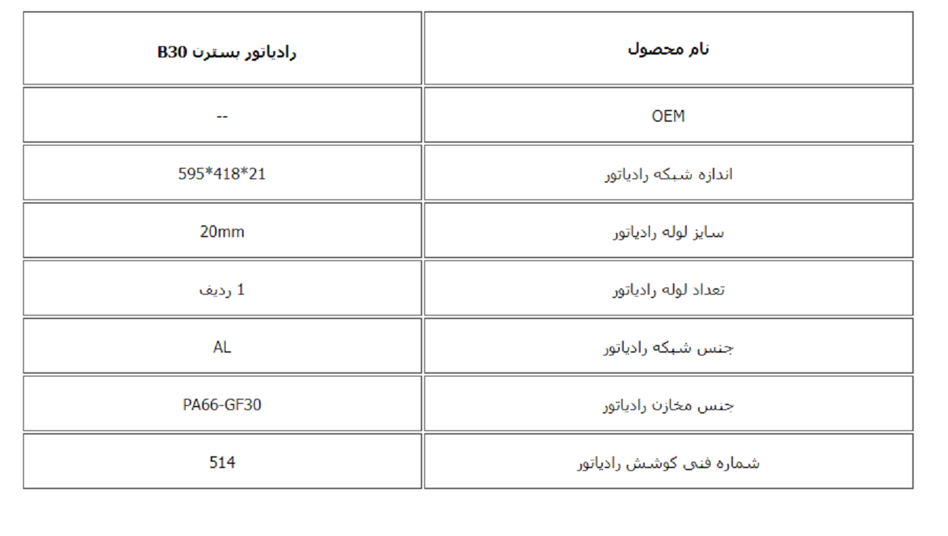 رادیاتور بسترن B30 کوشش رادیاتور - Image 3
