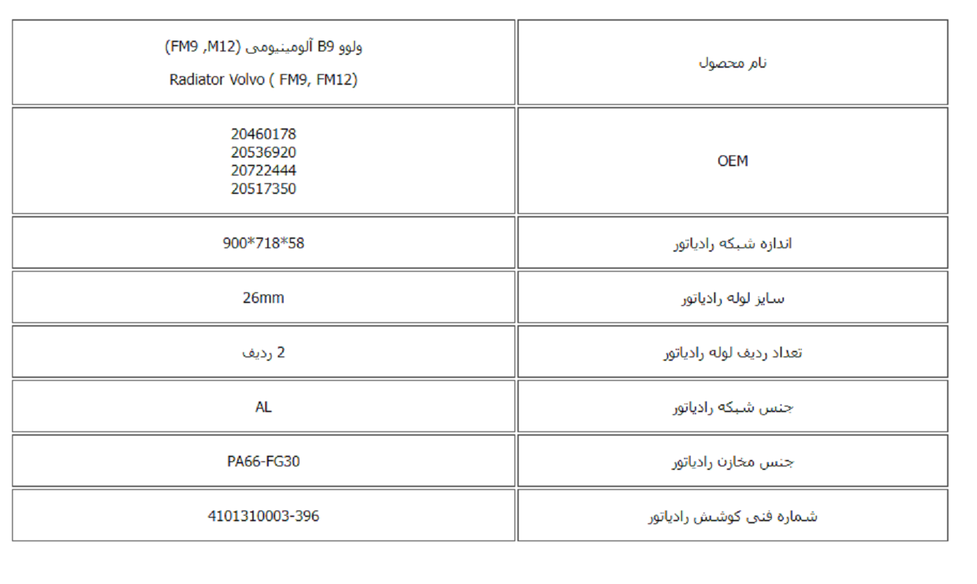 رادیاتور ولوو (FM9 ,M12) آلومینیومی FM12 250 / 290 / 320 / 340 HPFM9 260 / 300 / 340 / 380 HP کوشش رادیاتور - Image 2